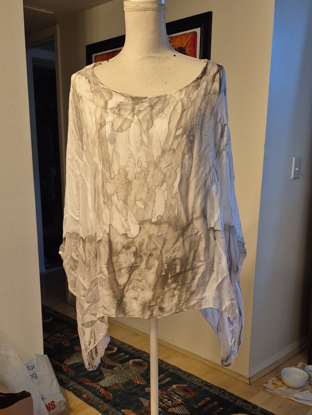 Scandal Italy Lav Silk & Voscose Marble Print Flowy Blouse Top Bottom Tank Top